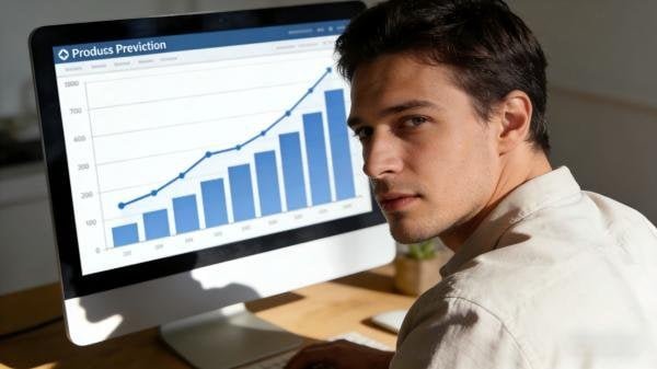 A chart on a computer screen showing an upward trend line for demand forecasting.