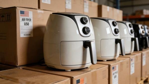 A collection of certified air fryers ready for export to the US market.