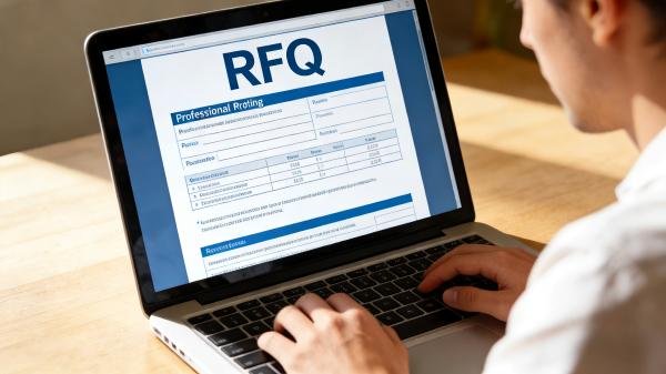 A professional Request for Quotation (RFQ) document on a laptop screen