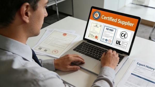 A procurement manager inspecting an air fryer from a Chinese supplier.