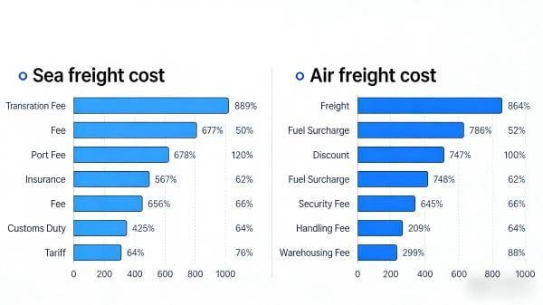 A side-by-side comparison of two shipping quotes, highlighting differences in cost and included services.