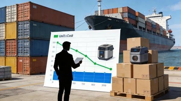 A chart showing a downward trend in cost per unit, symbolizing budget optimization.
