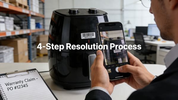 Macro photography of organized air fryer spare parts including a copper motor and PCB.