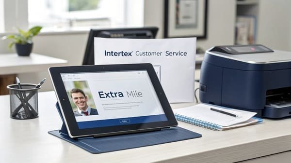 A customer service agent on the phone with certification documents in the background.