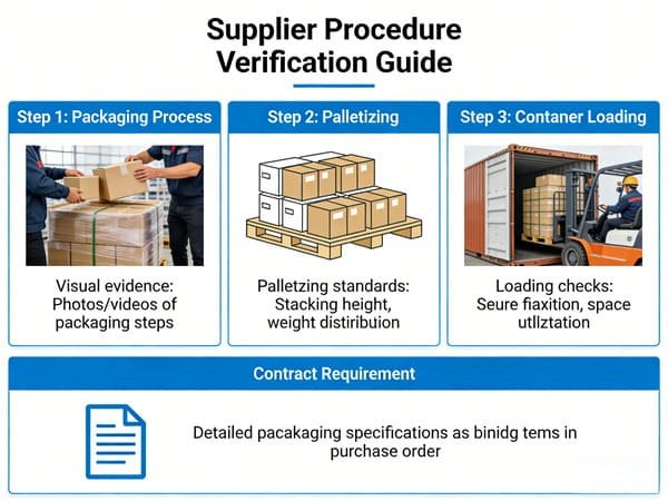 A quality control inspector checking the loading of palletized goods into a shipping container.