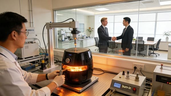 A first-person view of a technician documenting a product defect using a smartphone for a claim.