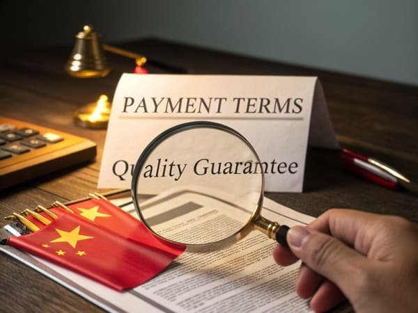 A magnifying glass over a contract looking for warning signs of unreliable suppliers