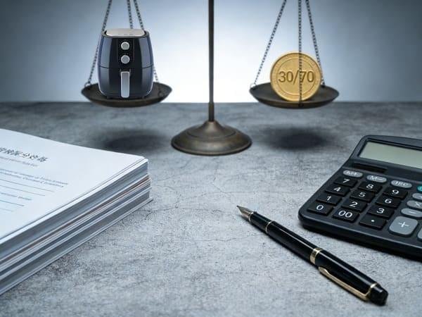 A calculator and a pen on top of a contract, symbolizing negotiation of payment terms.