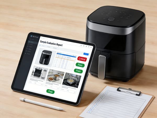 A clear and detailed sample evaluation report on a computer screen, showing photos with annotations.