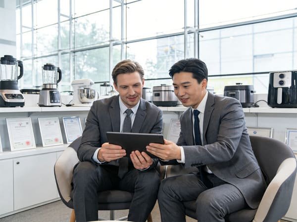 A photo of two business professionals having a serious but positive discussion across a table in a meeting room.