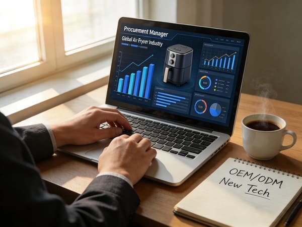 A collection of air fryer industry reports and websites on a screen