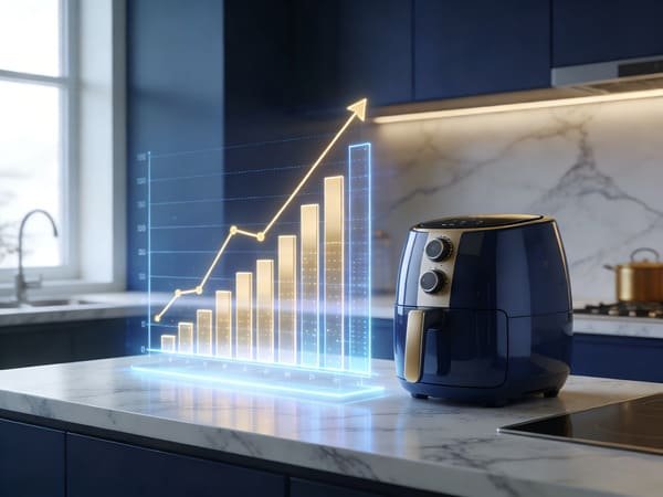 A graph showing rising consumer interest in air fryers over time.