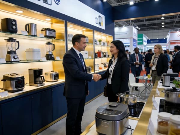 Attendees networking at a large consumer electronics trade show