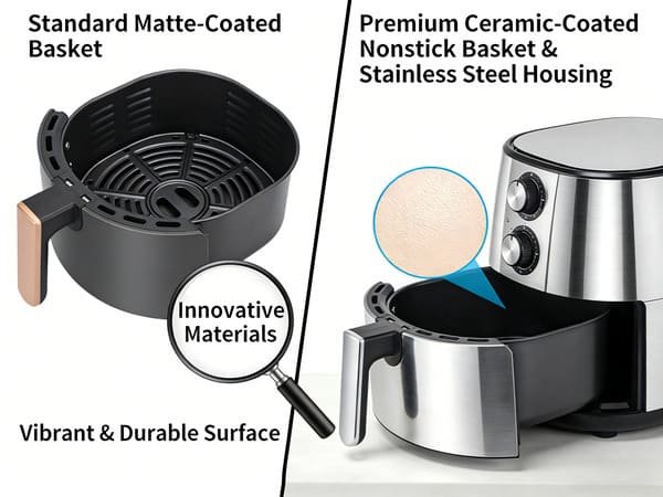 A side-by-side comparison of two different air fryer models and their features