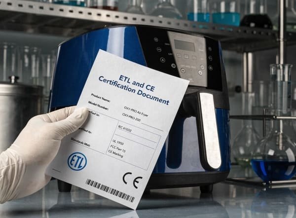 A collection of different branded air fryers on a shelf, showing customization examples.