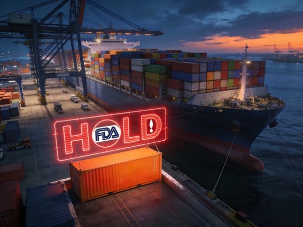 A large cargo ship with shipping containers, one of which has a large red 