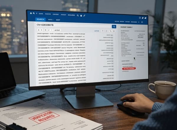 A computer screen displaying the search interface of a patent database like Google Patents or USPTO
