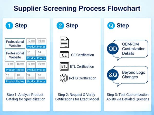 A checklist showing items being ticked off for supplier screening