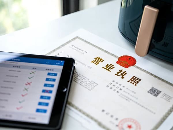 A buyer inspecting an air fryer on a production line in a Chinese factory.