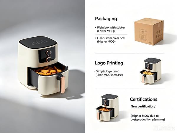 how packaging logo printing and certifications change air fryer MOQ