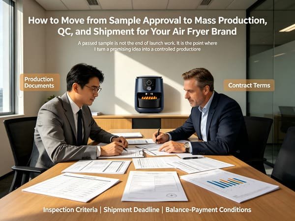 sample approval to mass production QC and shipment for air fryer brand