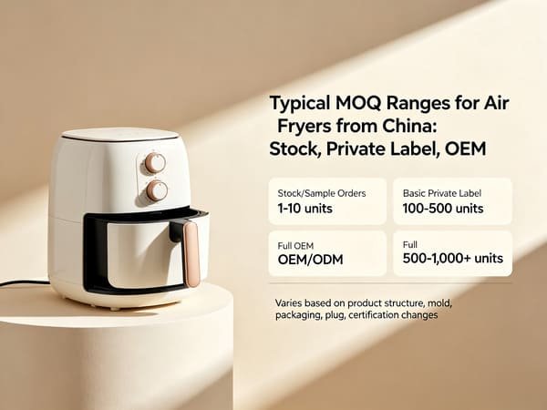 typical MOQ range for stock private label and OEM air fryers