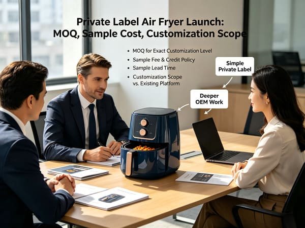 MOQ sample cost and customization scope for private label air fryer