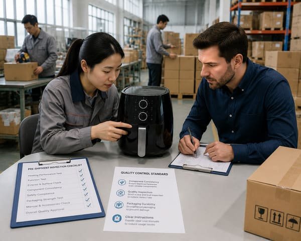 Air fryer quality inspection and packaging drop test before shipment