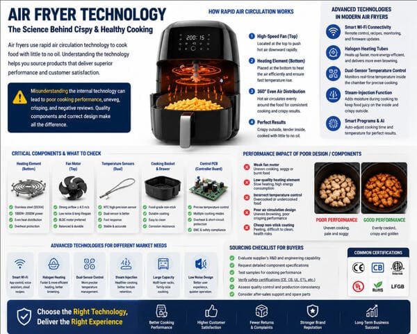 Air fryer rapid air circulation technology and heating elements
