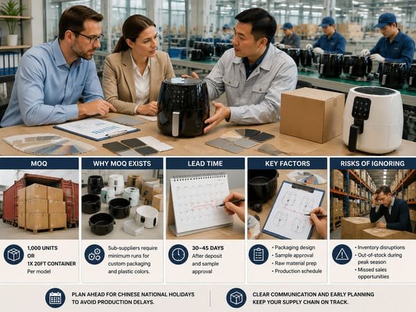 Understand MOQ pricing and lead times for air fryers