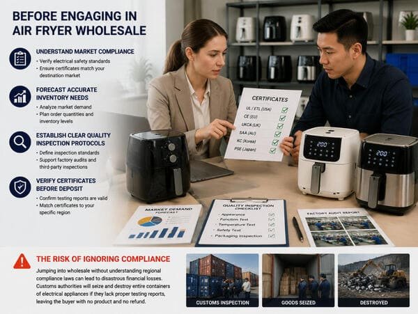 B2B buyer checking compliance and regulations for air fryers