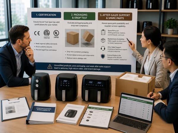 Air fryer compliance packaging and spare parts check