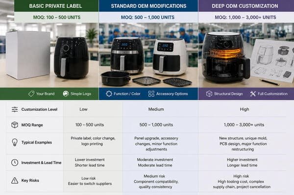 Custom air fryer manufacturing minimum order quantity rules