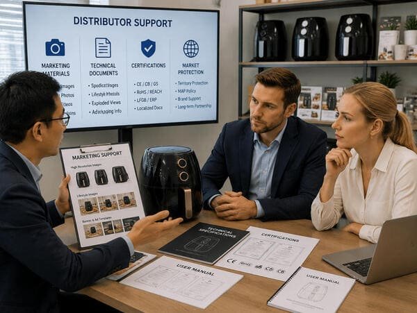 B2B supplier providing marketing and technical support to distributor