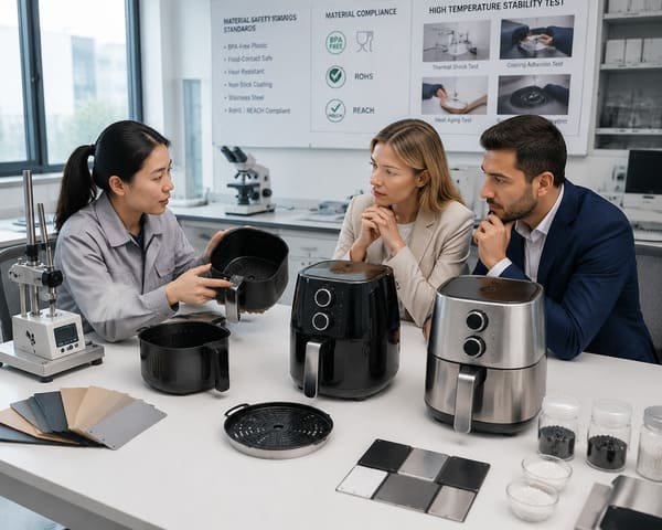 Food grade air fryer basket coating and stainless steel material inspection