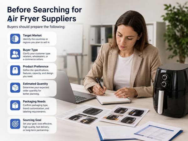 first-time buyer preparing air fryer sourcing requirements before supplier search