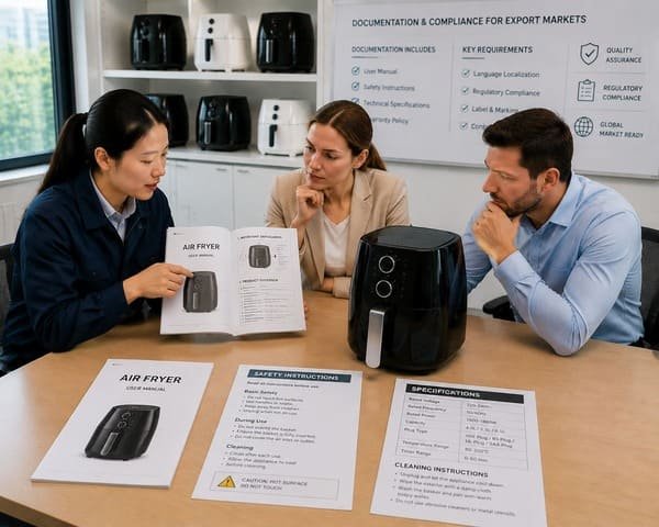 Air fryer instruction manual packaging and multilingual safety documentation preparation