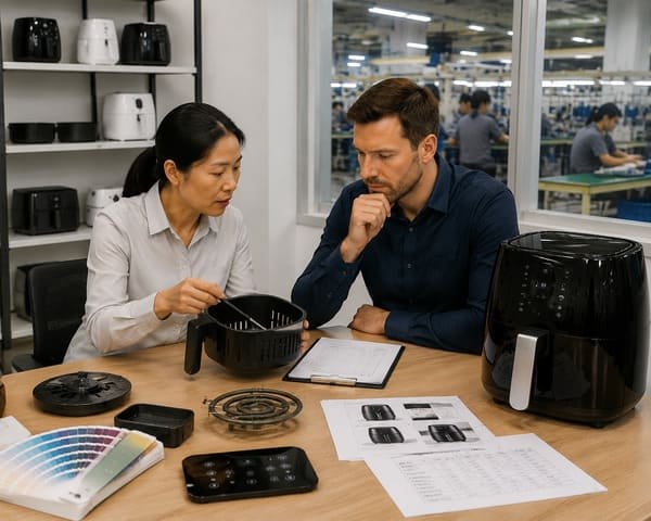 air fryer production schedule with component and packaging checks