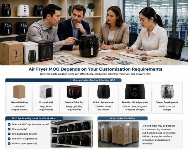 air fryer MOQ customization packing plug voltage decision