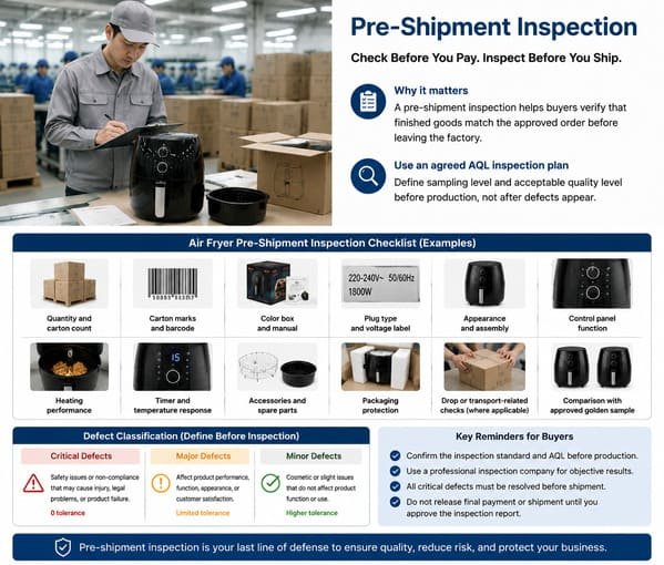 air fryer pre shipment inspection packaging function test