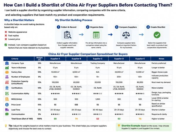 China air fryer supplier comparison spreadsheet for buyers